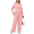 thumbnail image 4 of MOSHU Two Piece Sets for Women Casual Fall Outfits Sets Slit Side Stiching Tops and Wide Leg Pants with Pockets Trendy Cozy Tracksuits, 4 of 7