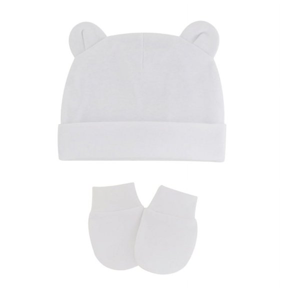 CANKER Newborn Baby Cotton Beanies Hospital Hat and Mittens Set Solid Warm Cap Gloves