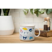 Silver Buffalo Sanrio Hello Kitty and Friends Featuring My Melody, Badtz-Maru, Pochacco, Keroppi, Pompompurin, Cinnamoroll, Kuromi, and Tuxedo Sam Reactive Glaze Ceramic Camper Mug, 20 Ounces