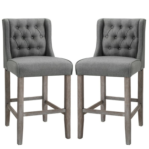 HOMCOM Counter Height Bar Stools Set of 2, Upholstered Bar Chairs with Nailhead Backrest and Footrest, Modern Barstools for Kitchen, Dining Room, Grey
