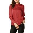 thumbnail image 6 of INSPIRE CHIC Women's Button Up Shirts Puff Long Sleeves Vintage Satin Wear-to-Work Blouse M Red, 6 of 8