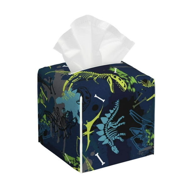 Balery Cartoon Dinosaur Porta Pañuelos de Cuero con Estampado – Funda Moderna Cuadrada para Caja de Pañuelos, Dispensador 5x5x5''