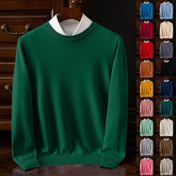 ZRGHAOYLQ Mens Crewneck Dress Sweater Long Sleeve Basic Shirts Loose Fitted Pullover Cozy Soft Sweaters Lightweight Casual Jumper Tops