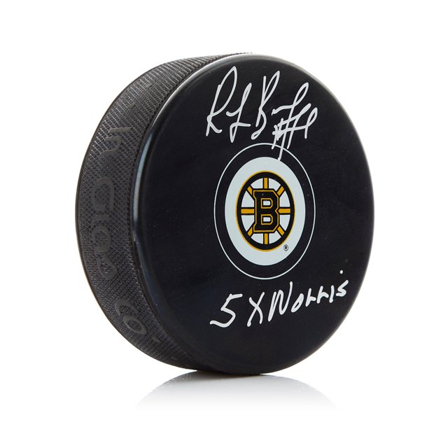 Ray Bourque Rondelle de Hockey Autographié Boston avec Note
