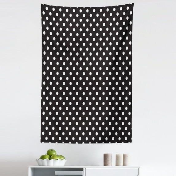 Black and White Tapestry, Classical Pattern of White Polka Dots on Black Traditional Vintage Design, Fabric Wall Hanging Decor for Bedroom Living Room Dorm, 5 Sizes, Charcoal Grey White, by Ambesonne