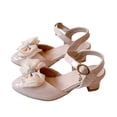 thumbnail image 3 of Viluyesy Girls Rhinestone Bow Sandals Kids Summer Princess Dress Shoes Mid Heel Performance Party Wedding 4.5-12.5Y Pink Size 1.5 M, 3 of 7