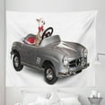 thumbnail image 1 of Dog Driver Tapestry, Chihuahua Puppy in the Car with Bow Tie Fashion Auto First Studio Shot, Fabric Wall Hanging Decor for Bedroom Living Room Dorm, 5 Sizes, Multicolor, by Ambesonne, 1 of 1