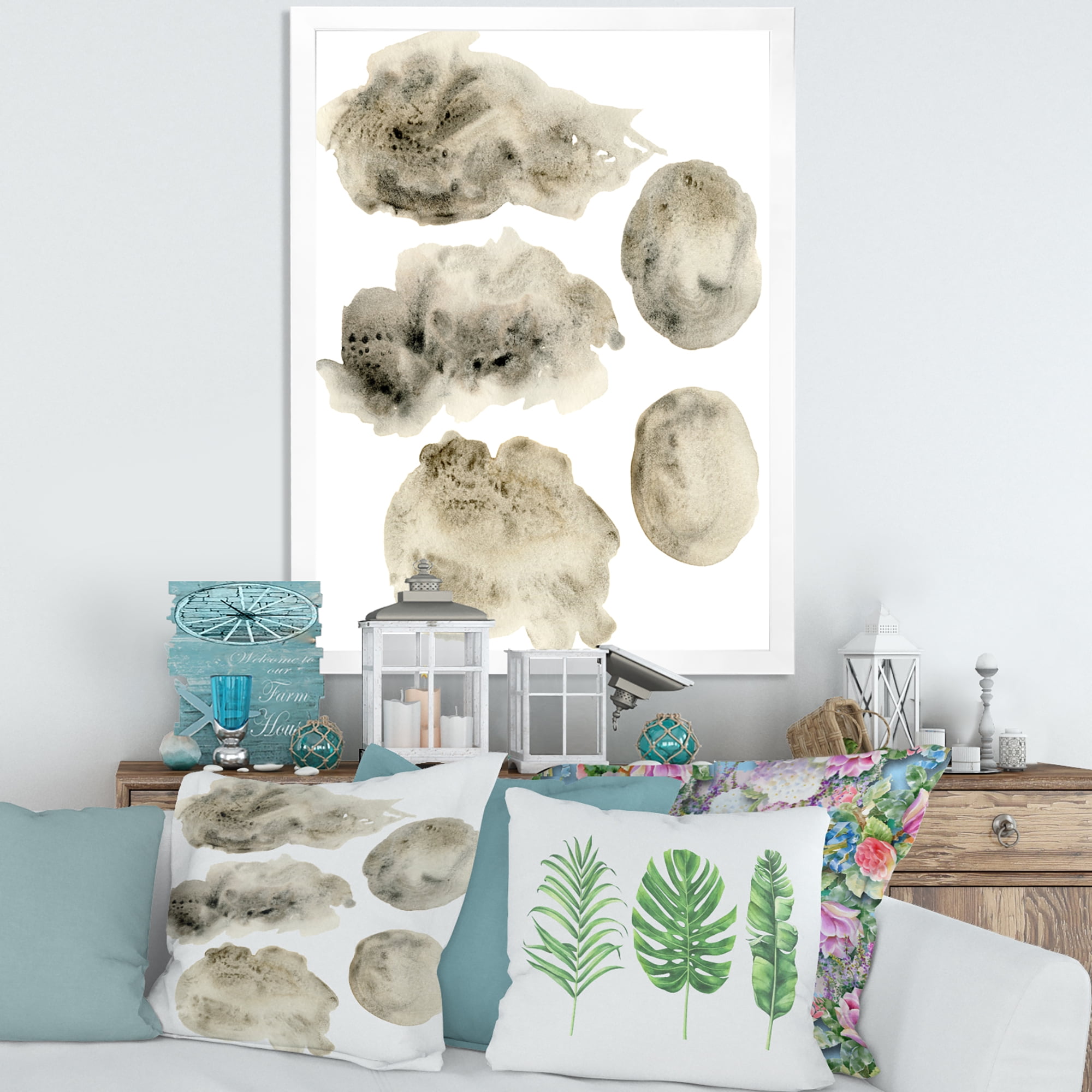 Designart 'Golden Beige and Grey Clouds II' Modern Framed Art Print