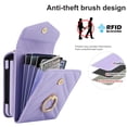 thumbnail image 4 of Crossbody Wallet Case Compatible for Samsung Galaxy Z Flip 6, RFID Blocking Card Slots, Metal Finger Ring, Premium PU Leather Lanyard Shoulder Strap Back Purse Cover Shockproof Case, Purple, 4 of 9
