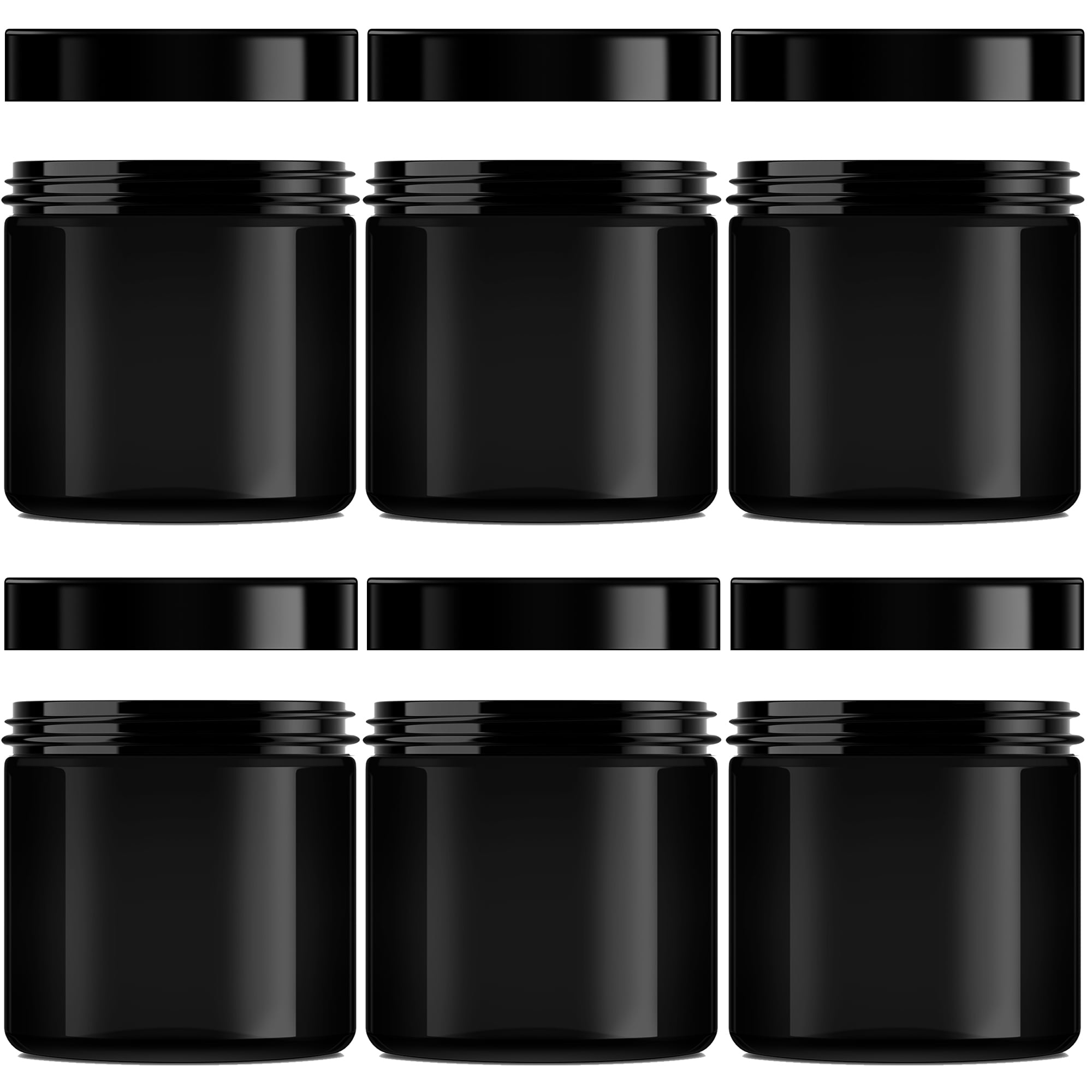 8 oz Plastic PET Black Jars with Black Cap (6 Pack)