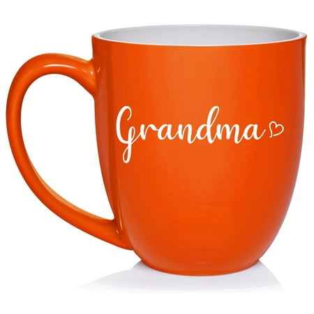 

Grandma With Heart Ceramic Coffee Mug Tea Cup Gift for Her Sister Women Grandparents’ Day Family Friend Pregnancy Announcement Mother’s Day Grammy Grandmother Mom Cute (16oz Orange)