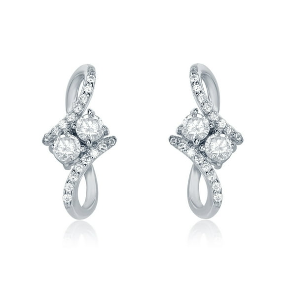 Sterling Silver 2-Stone CZ Forever Twist Earrings