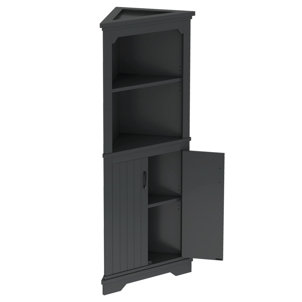 Tall Corner Cabinet with Doors for Living Room, 69.4" Storage Cabinet with Open Shelves, Space-Saving Corner Storage for Bathroom Dining Room Kitchen, Black