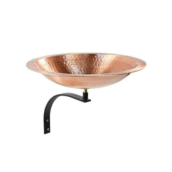 16 in. Hammered Solid Copper Birdbath Bowl with Wall Mount Bracket