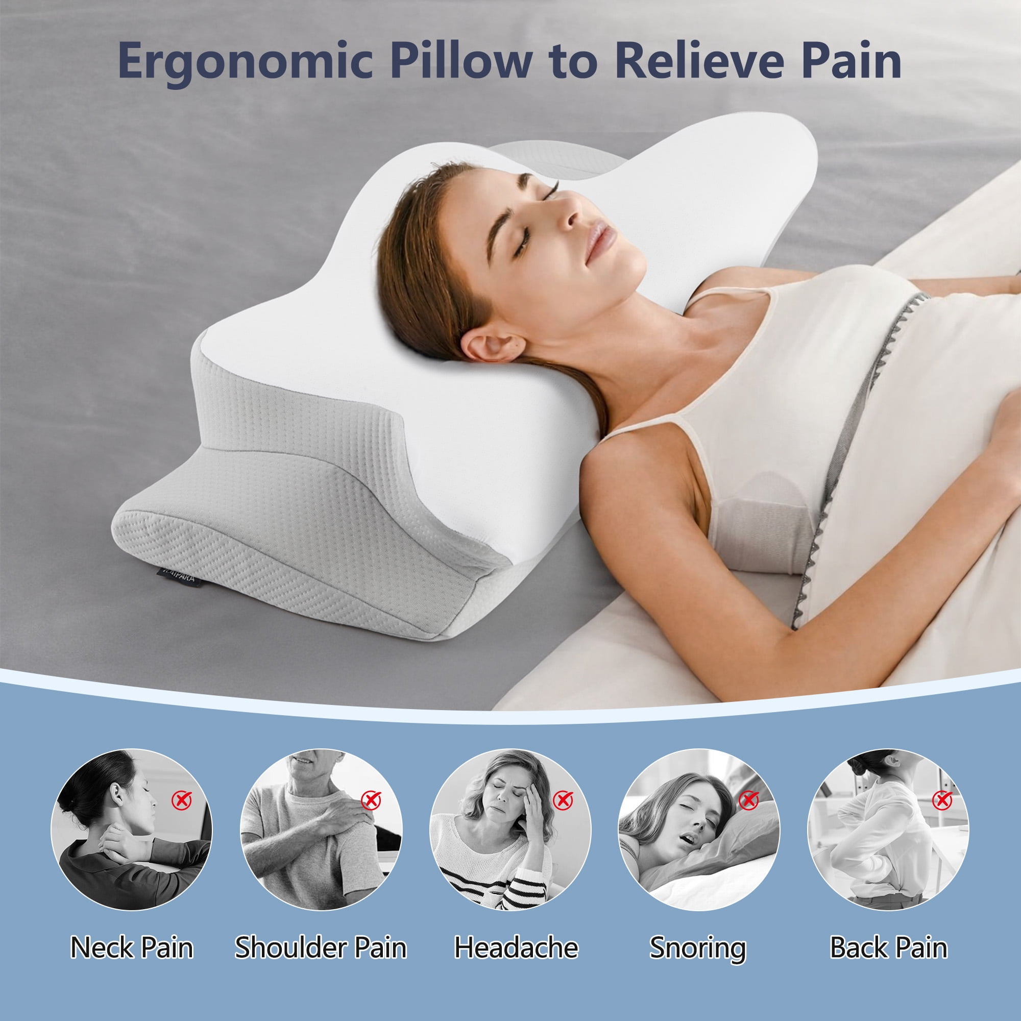 KAIPARA Memory Foam Bed Pillow for Sleeping, Contour Support Pillow for Side, Back & Stomach Sleepers, Cooling Bed Pillow with Removable Washable Cover, Gray