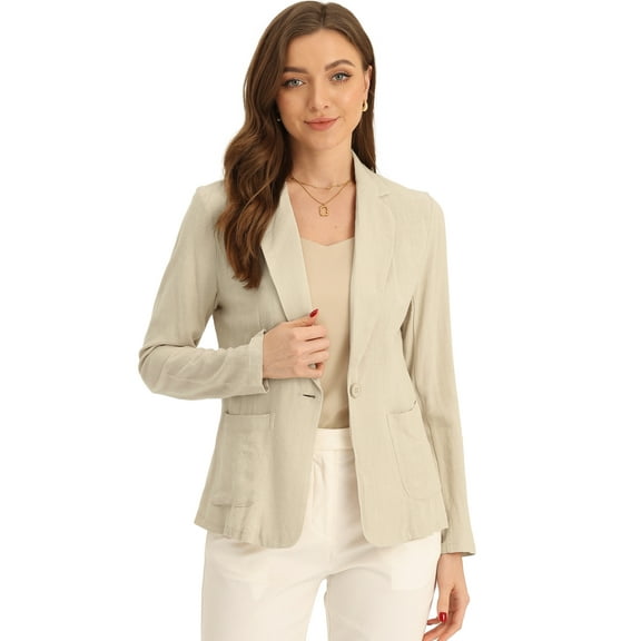 DARING DIVA Women's Notch Lapel One Button Linen Blazer XS Beige