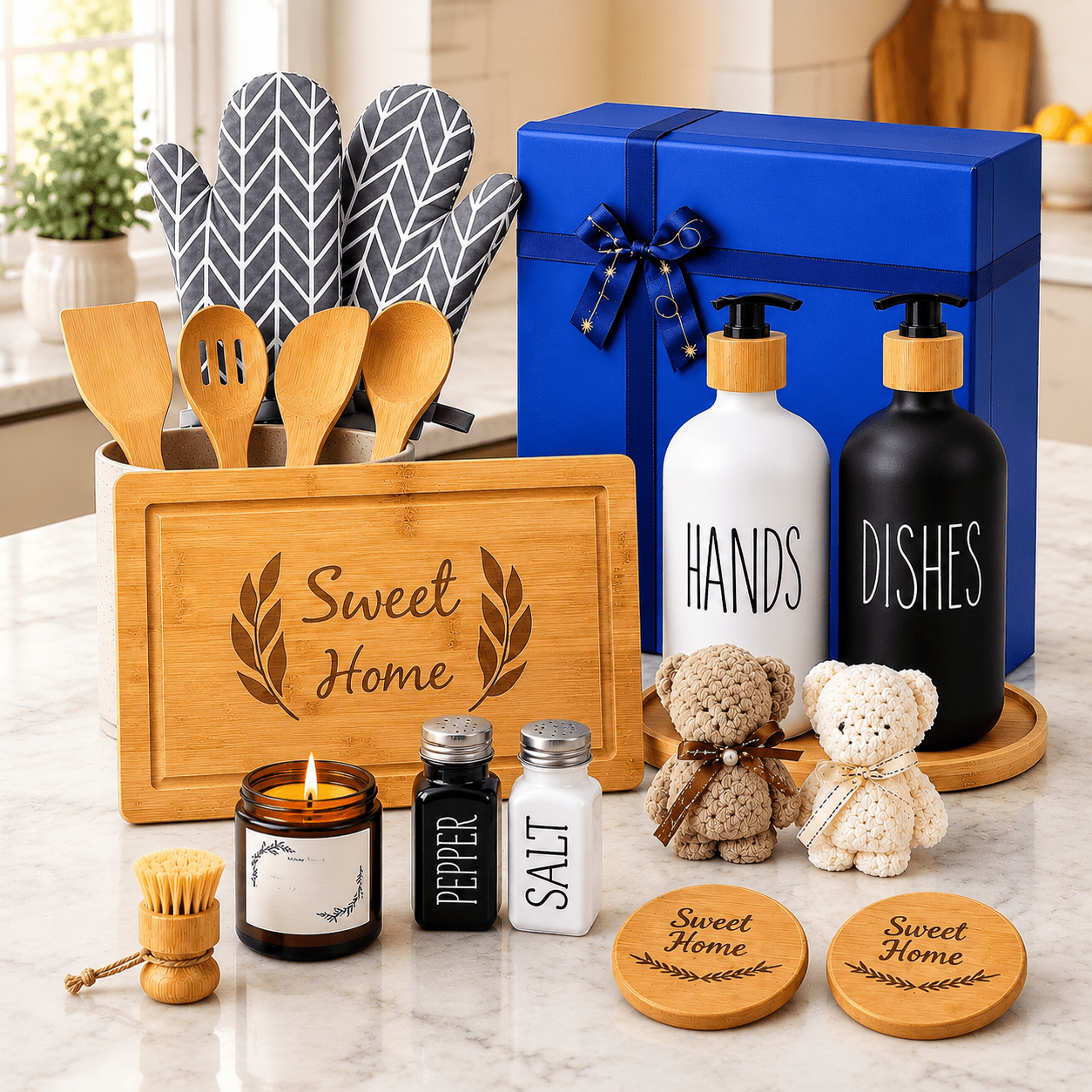 Blue 21-Piece Home Gift Basket for Housewarming and Welcome Gifting