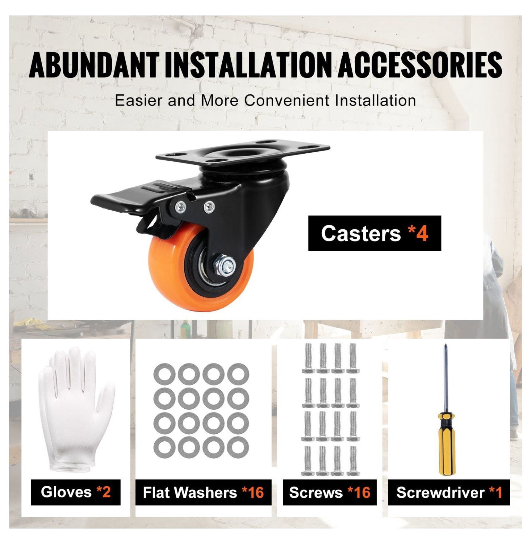 Caster Wheels 2 Inch - Set of 4 Swivel Plate Casters, 150lbs Capacity, Dual Locking, No Noise PVC Wheels for Furniture, Carts & Workbenches