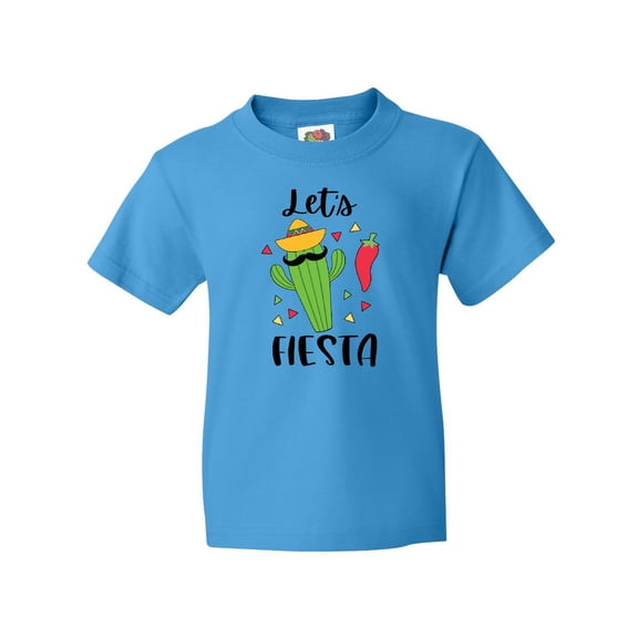 Inktastic Cinco De Mayo Let's Fiesta Cute Cactus with Sombrero Youth T-Shirt