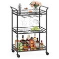 thumbnail image 5 of 3-Tier Bar Serving Cart with Mirrored Glass Shelves, Removable Wine & Glass Holders, Swivel Wheels - Compact for Kitchen, Apartment, Small Spaces - Black, 5 of 6