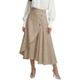 thumbnail image 2 of qelini Womens Linen Midi Skirt Plus Size Button Mid-Length Skirt Elastic High Waist A-line Skirt Solid Color Summer Skirt, 2 of 6