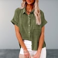 thumbnail image 3 of Blusa básica de mujer de manga corta con cuello vuelto de algodón y lino con cuello en V para uso diario FLhrweasw Nuevo, 3 of 9