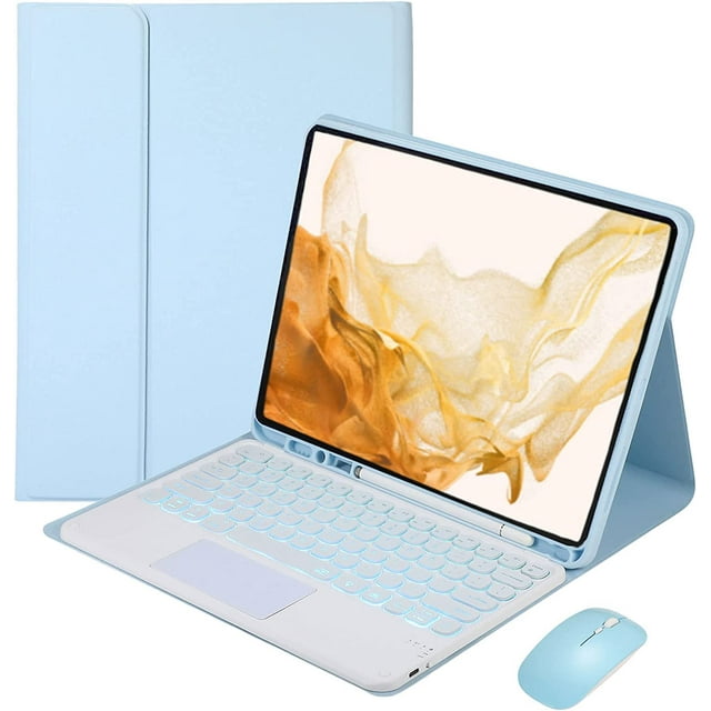 Backlit Keyboard Case for Galaxy Tab A8 10.5 inch 2022, Detachable Wireless Trackpad Keyboard with Mouse, 7 Color Backlit, Slim Lightweight PU Leather Cover (SM-X200/ SM-X205/ SM-X207)