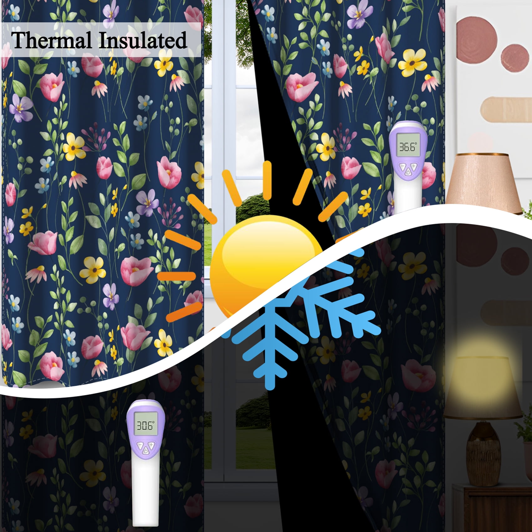 Farmhouse Plant Floral Blackout Window Curtains for Living Room,Thermal Insulated Curtains,52x84 Inch,Set of 2