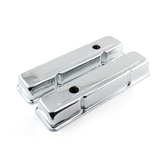 Speedmaster PCE314.1038.01 Compatible with Chevy SBC 350 Chrome Steel Valve Covers - Short w/ Baffled Hole
