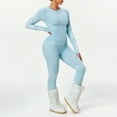 thumbnail image 2 of successthop Base Layer Women Cold Weather Stay Dry Ski Solid Soft Long Sleeve Crewneck Pullover Tops and Leggings Blue S, 2 of 7