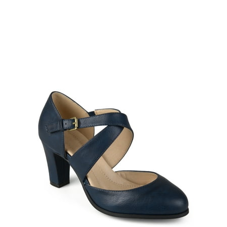 - Brinley Co. Womens Faux Leather Cross Strap Comfort Sole Pumps