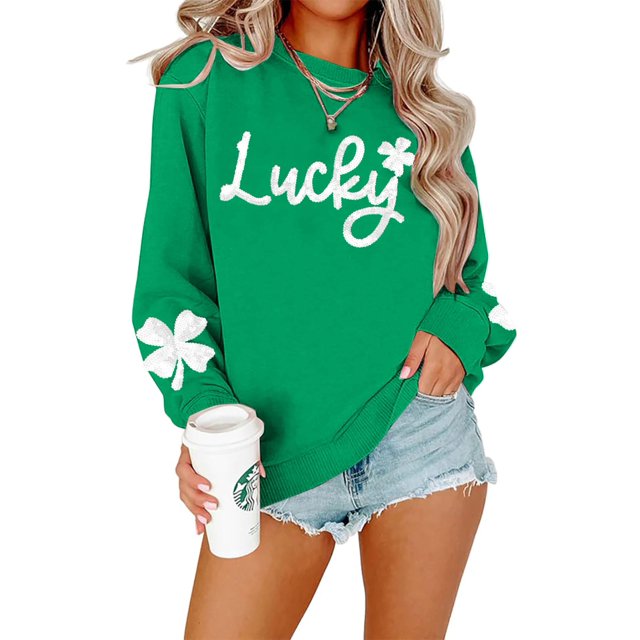 Sudadera FAYALEQ para mujer con lentejuelas para el Día de San Patricio, Lucky Green