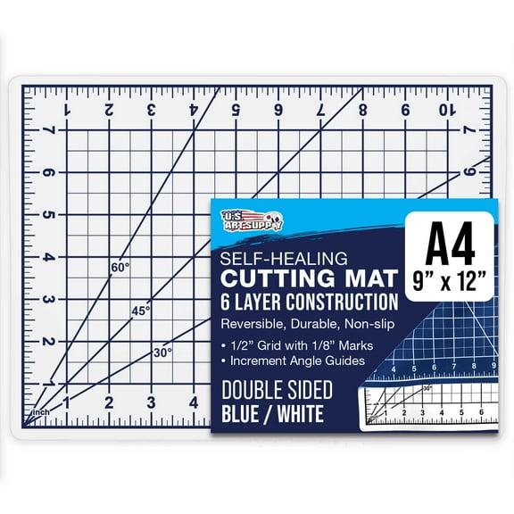 U.S. Art Supply 9" x 12" Self-Healing Cutting Mat 5-Ply - Double-Sided White/Blue Craft Mat, Non-Slip Cutting Mats for Crafts, Sewing, Quilting, Scrapbooking