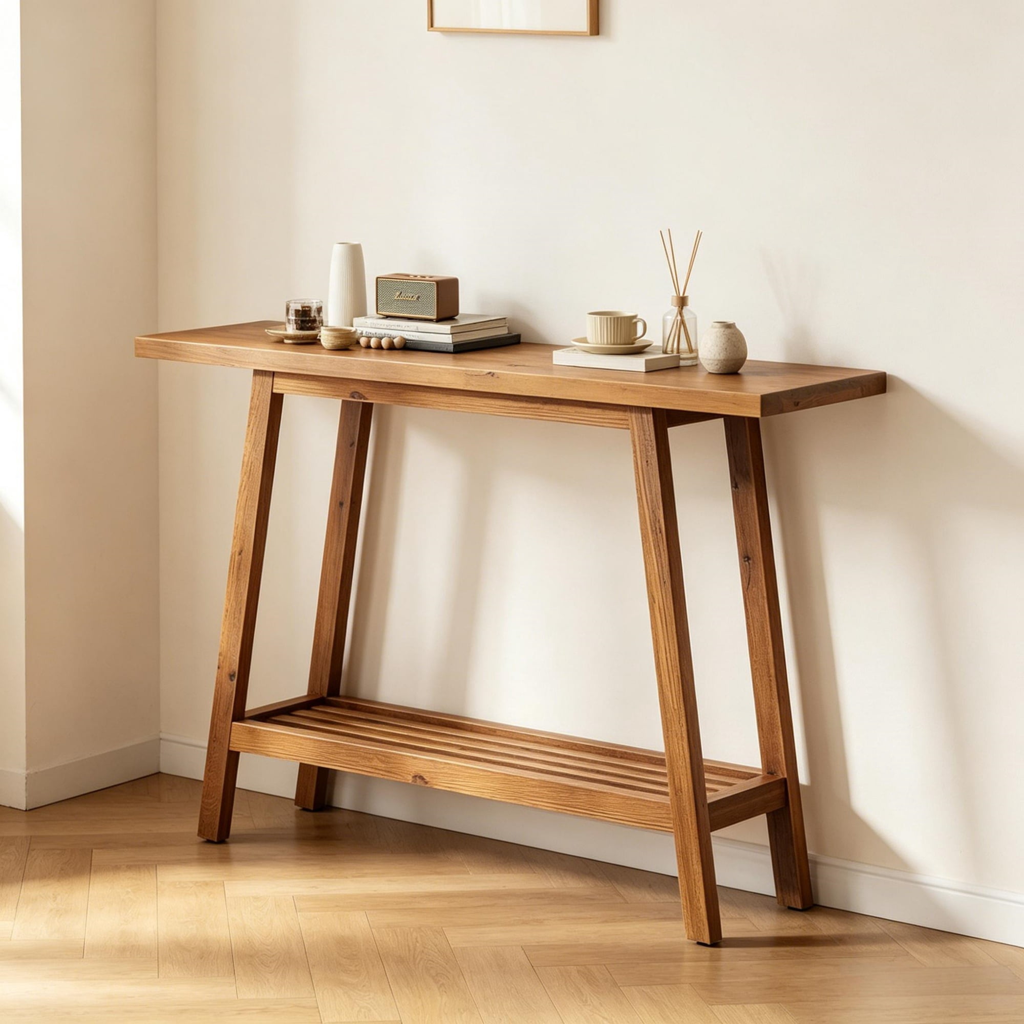 Farmhouse Solid Wood 2-Tier Slim Console Table, Rustic Vintage Entryway Sofa Table with Adjustable Anti-Slip Pads for Hallway Living Room Decor Storage