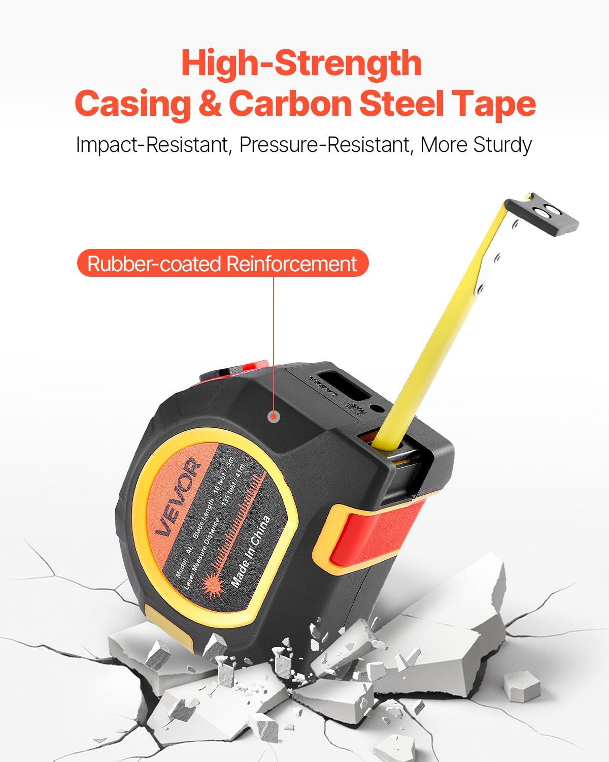 2-in-1 Laser Tape Measure 135ft Rechargeable Digital Distance Meter with 16ft Magnetic Steel Tape, Dual Imperial Metric Scale, ABS Impact Resistant Case, Backlit LCD Display for Home