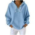 thumbnail image 2 of Qulqfy Women's Blue Hoodie Waffle Knit Hooded Plus Size Quarter Zip Sweatshirt Spring Pullover Long Sleeve Fall Shirts Dressy Tops for Women XL, 2 of 8