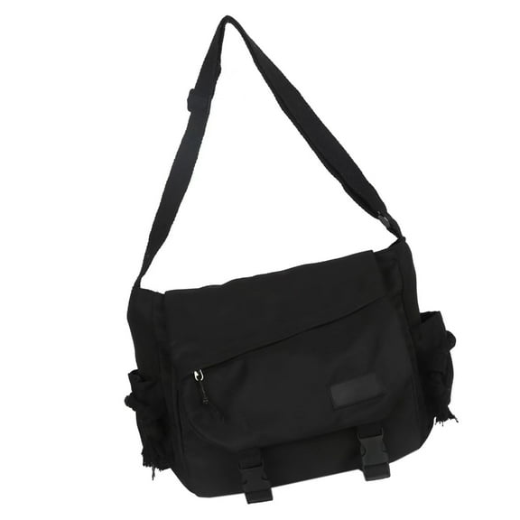 Unisex Solid Color Nylon Messengers Bag Casual Large Capacity Crossbody Bag Zippered Buckled Shoulder Handbag School Bag