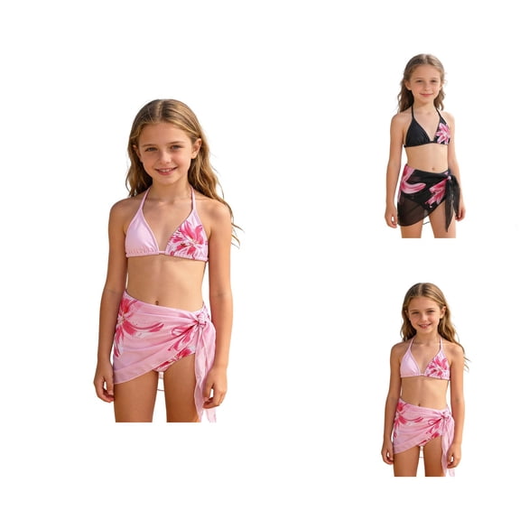 Girls Floral Print Bikini With Wrap Skout Swimwear For Big Kids And Teens Two Piece Tankini Swimsuit