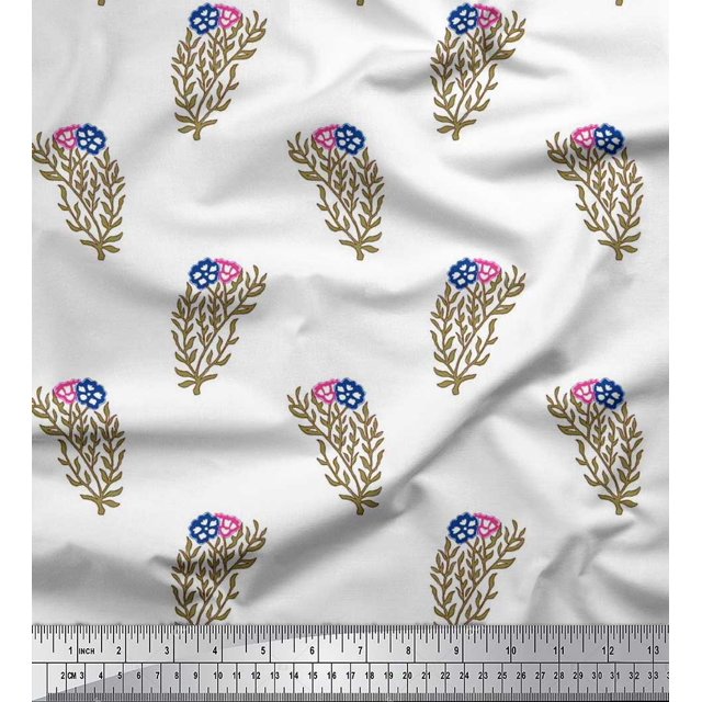 Soimoi Poly Georgette Fabric Leaves & Floral Block Print Sewing Fabric Yard 52 Inch Wide