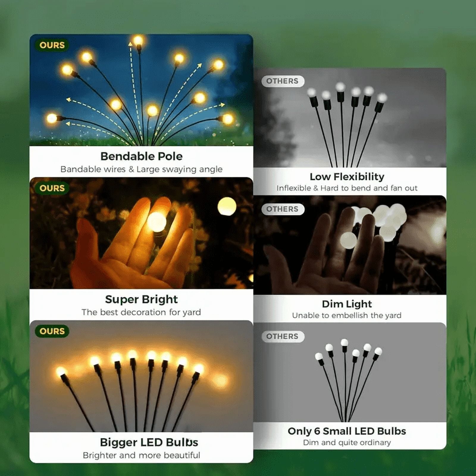 6 Pack 48 LED Super Bright Solar Lights Outdoor Garden Decor: Firefly Solar Outdoor Lights, Solar Lights for Outside, Yard Patio Porch Pathway Landscape Decorations