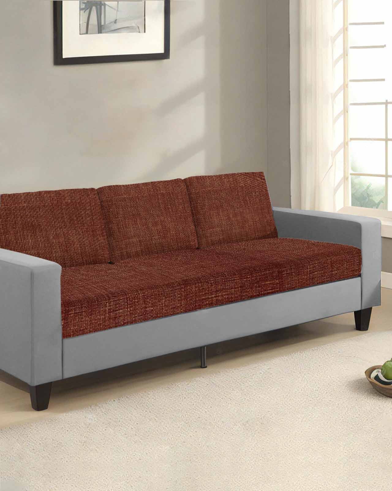 Dark Brown Couch Cushion Covers,Stretch Seat Cushion Covers for Sectional Sofa,Vintage Country Monochrome Chocolate Color Loveseat Sofa&nbsp;Slipcovers Furniture Protector with Elastic&Straps 1Pcs,M