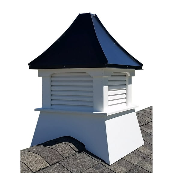 Accentua Yosemite Cupola, 24 in. Square, 38 in. High, Composite Vinyl with Black Aluminum Roof