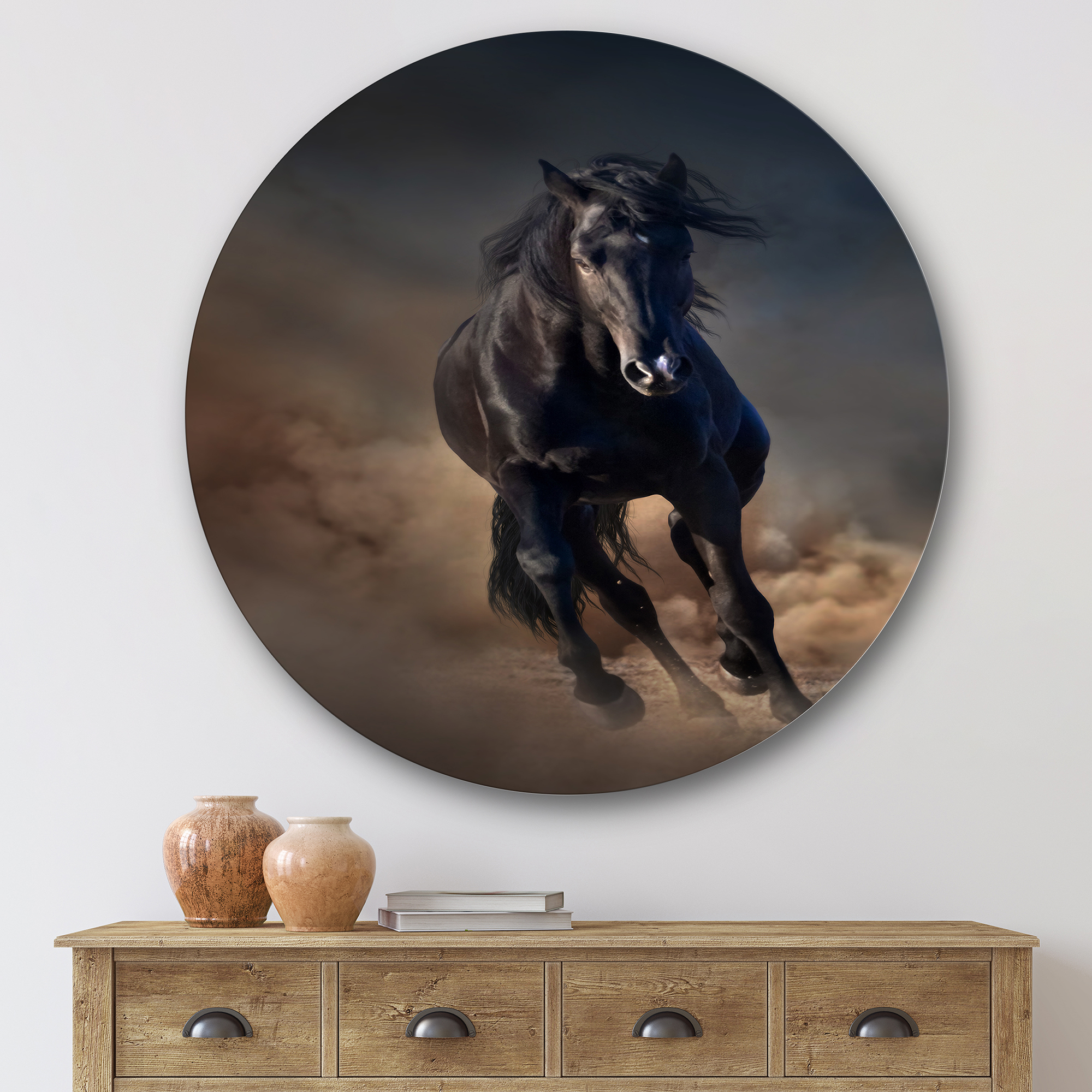 Designart 'Close Up Of Thoroughbred Nonius Stallion Horse I' Farmhouse Circle Metal Wall Art 29x29 - Disc of 29