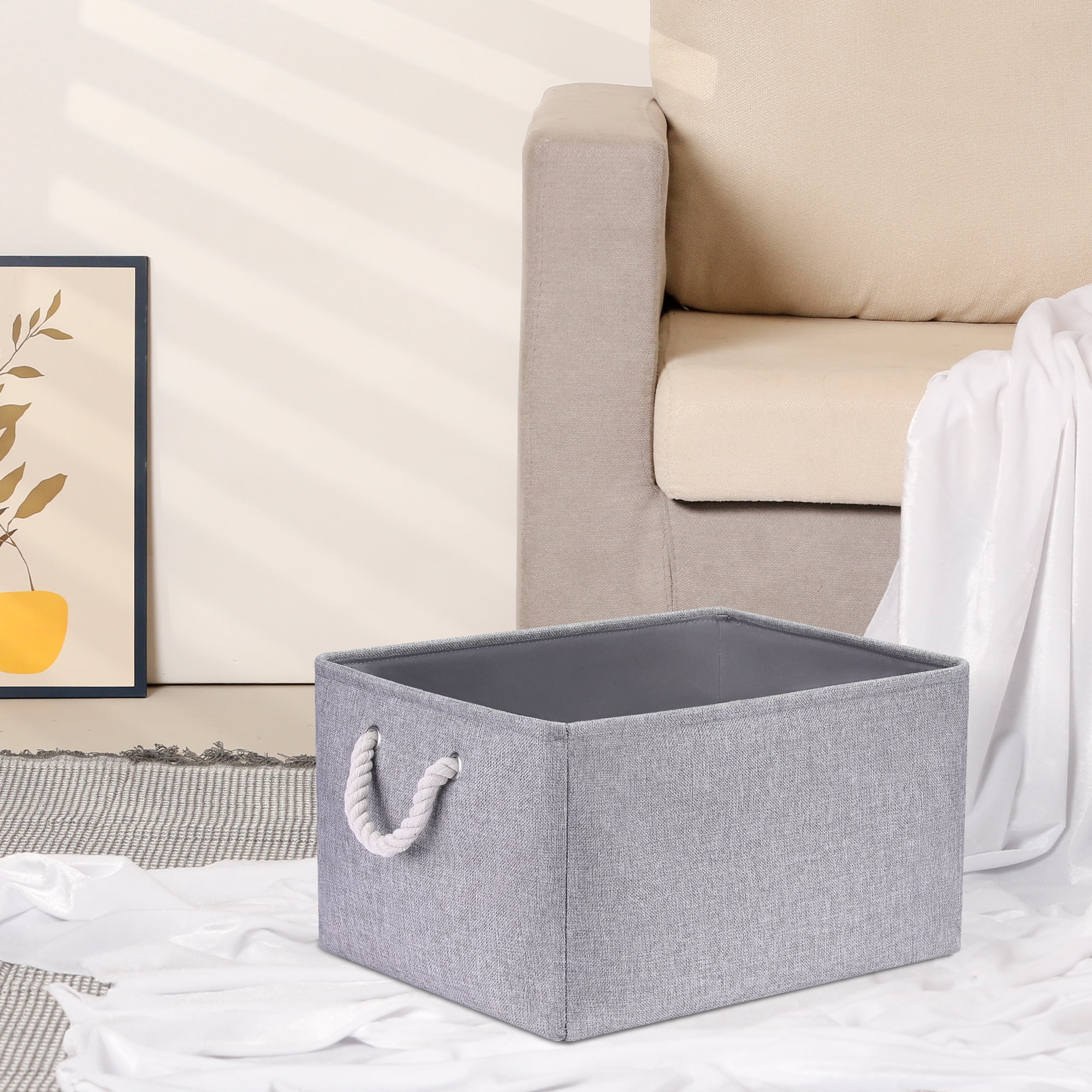 Unique Bargains Fabric Storage Cube Storage Bin Storage Basket Grey 17.7*13.8*10in