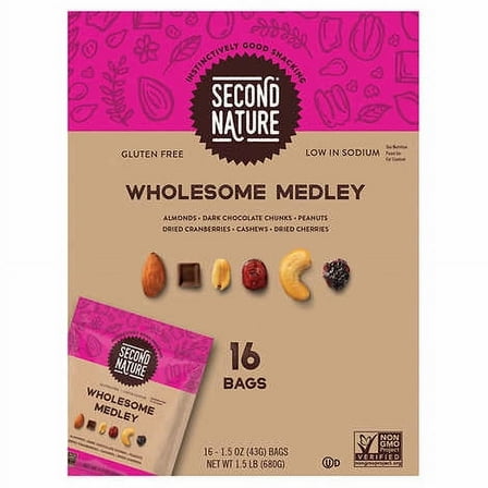 Second Nature Wholesome Medley Nuts Snack Mix 1.5 Oz 16 Counts