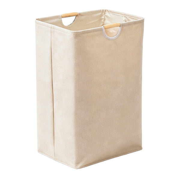 75L Collapsible Canvas Laundry Basket with Wooden Handles, Freestanding for Bedroom Bathroom Dorm Laundry Room
