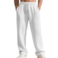 thumbnail image 2 of Mceream Mens Wide Leg Textured Pants Soft Comfy Drawstring Pant High Waist Trousers Breathable Sweatpants with Pockets Ropa Casual Para Hombre White XXL, 2 of 8
