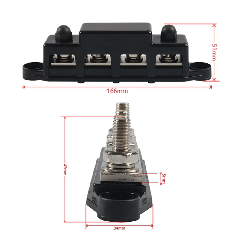 Bus Bar 12V 300A Power Distribution Block 4 X 3/8In Studs 12V Automotive Marine Battery Busbar Terminal Block with Cover
