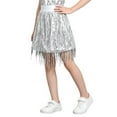 thumbnail image 2 of BLTIBY Girls Sequin Tassel Skirt Belly Dance Hip Scarf Party Trendy Lightweight Wrap Fringe Sparkly Glitter Costume Outfits Silver 11-12 Years, 2 of 9