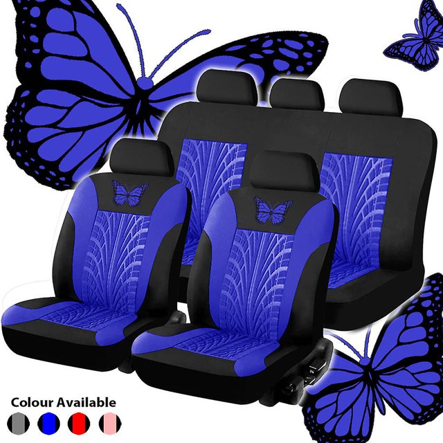 Car Seat Cover Full Set, Red Universal Butterfly Pattern Embroidery Auto Seat Cover Set